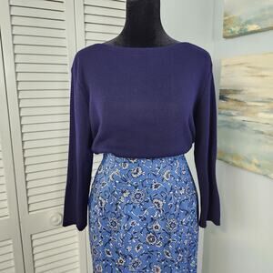 VTG Halmode Petites size 10 Midi Skirt Floral & Navy Blue Sweater Set